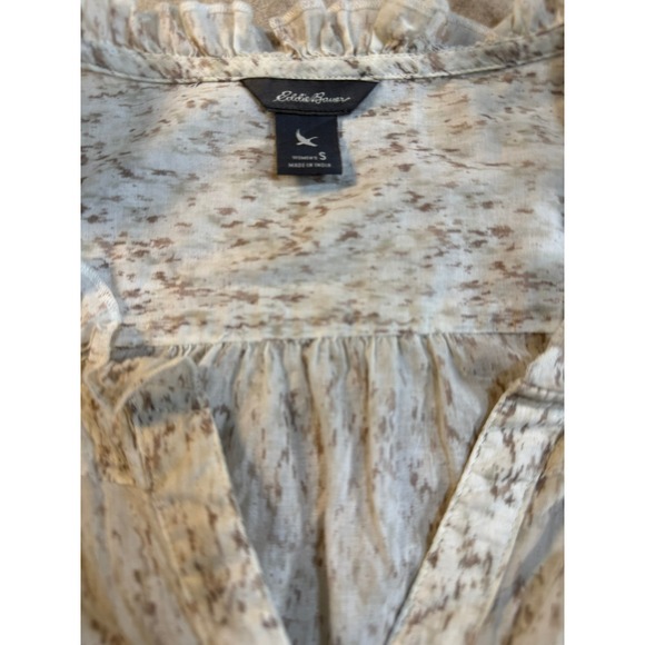 Eddie Bauer Womens Small Short Sleeve Button Up Shirt Ruffle Neck Abstract Print - Picture 3 of 5